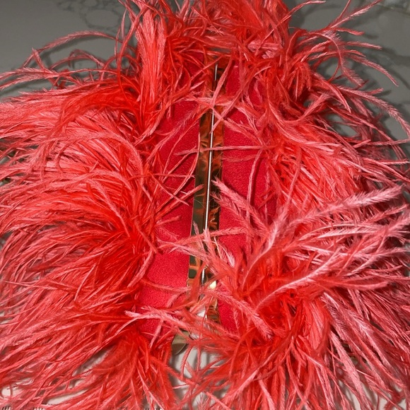 Ostrich Feather Clutch Purse Pink Coral Bag Evening Purse Wedding Dust Bag - Picture 14 of 15